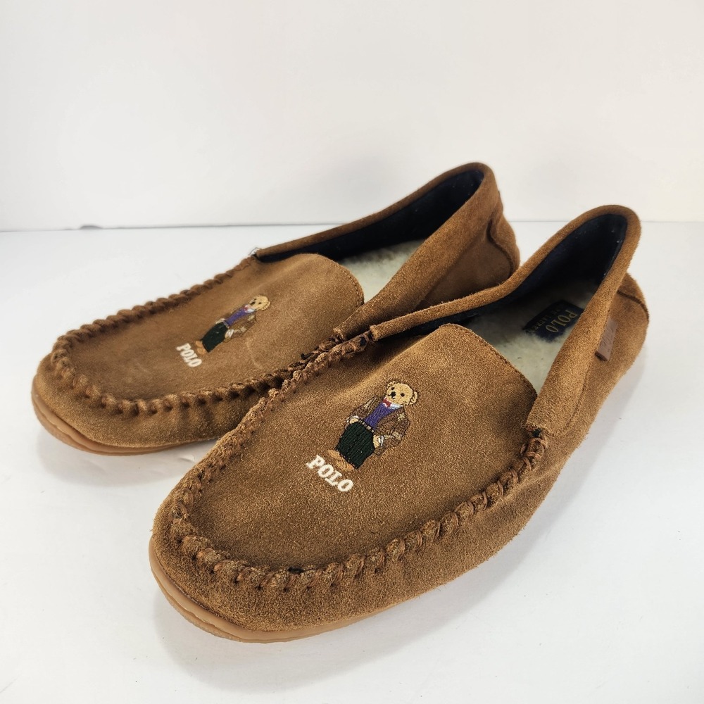 Polo Ralph Lauren Men's Brown Suede Comfy Bear Slippers Size 12